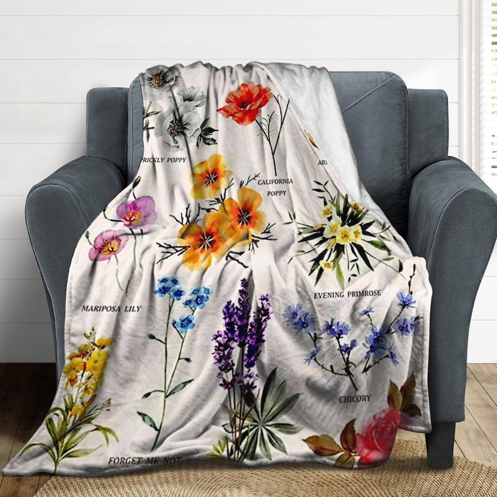 新品 マイクロファイバー 毛布 ひざ掛け シングル 花柄 ネイビー